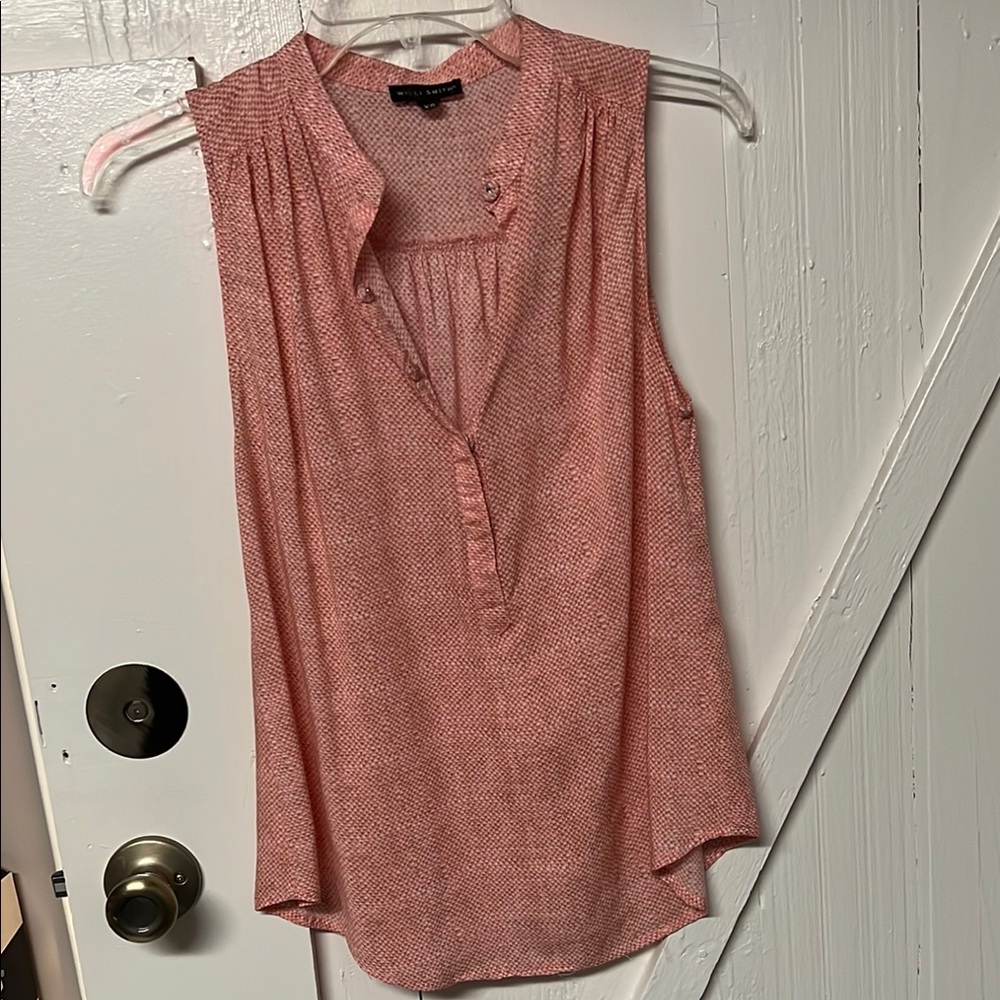 Willi Smith Pink Pleated Mandarin Collar Blouse